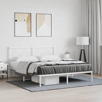 vidaXL Bedframe met hoofdbord metaal wit 160x200 cm, Verzenden