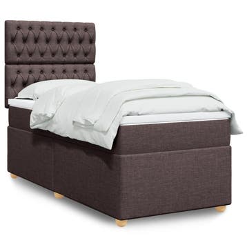 vidaXL Boxspring met matras stof donkerbruin 90x200 cm, Verzenden, Nieuw