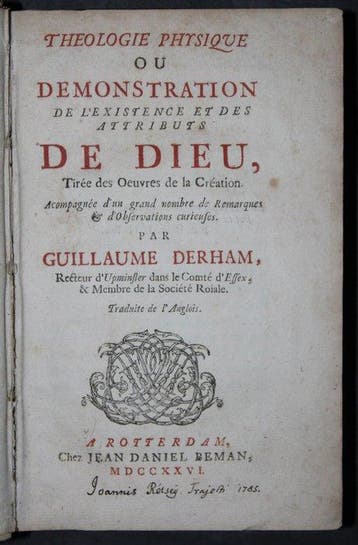 Guillaume Derham - Theologie Physique Ou Demonstration De