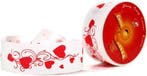 Poly ribbon scheur cadeaulint wit + rode hartjes 50mm