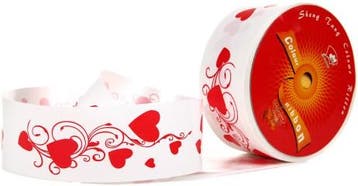 Poly ribbon scheur cadeaulint wit + rode hartjes 50mm, Nieuw