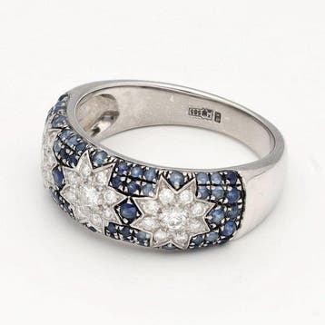Bague - 14 carats Or blanc - Diamant - Saffier, Nieuw