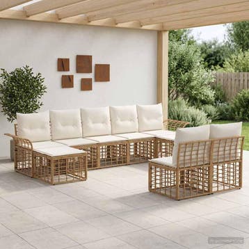 vidaXL Buiten bank set 9 st Natuurlijk en Crème Wit, Tuin en Terras, Verzenden, Nieuw