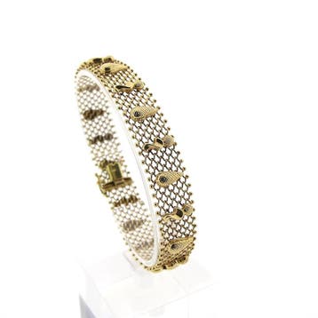 Gouden galeriedraad schakelarmband, Ophalen of Verzenden, Gebruikt, Goud, Goud