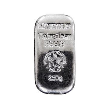 250 grammes - Argent .999 - Heraeus, Germany, 250g Heraeus