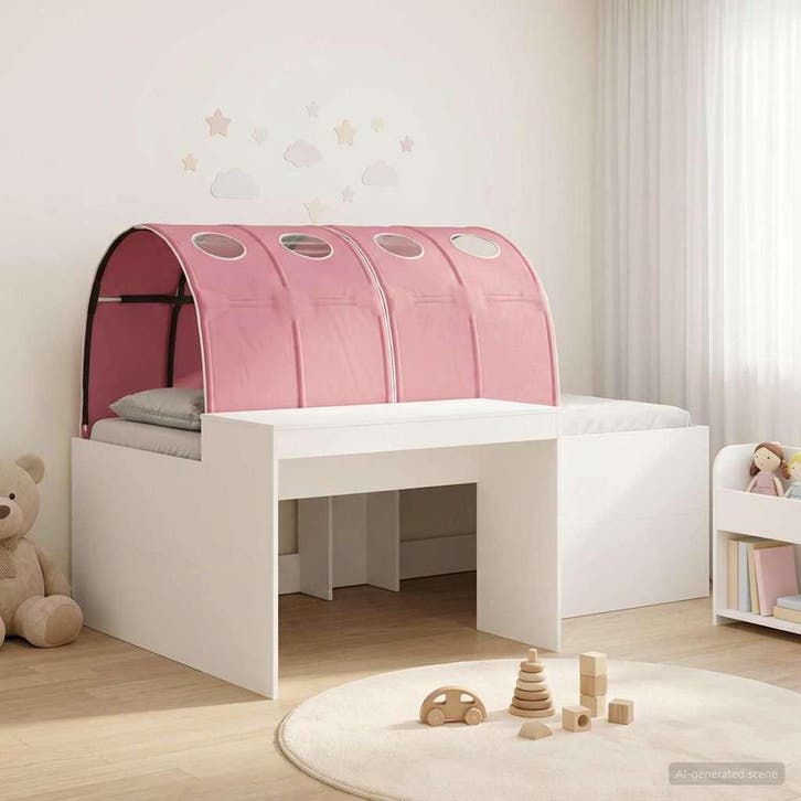 vidaXL Bedframe met tunnel met plank 3 pcs Wit en Roze, Maison & Meubles, Chambre à coucher | Lits, Envoi