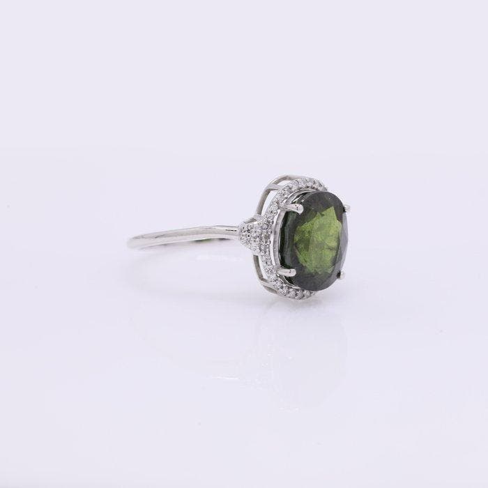 Zonder minimumprijs - Ring Platina - 4.76ct. tw. Saffier -, Handtassen en Accessoires, Ringen