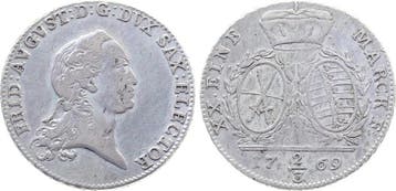 Duitsland 2/3 taler, daalder Sachsen 1769 Edc Ss+, justie..., Verzenden