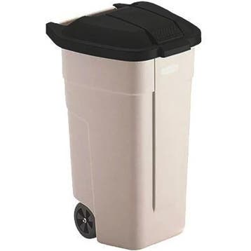 Rolcontainer | Kunststof | Beige/Zwart | 100L | Klapdeksel, Verzenden, Nieuw in verpakking