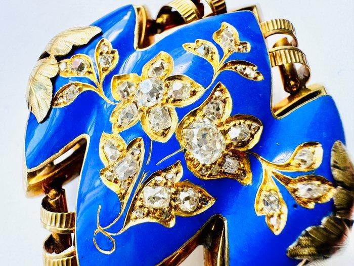 Broche - 18 karaat Geel goud - 1.38ct. tw. Diamant, Bijoux, Sacs & Beauté, Bijoux anciens