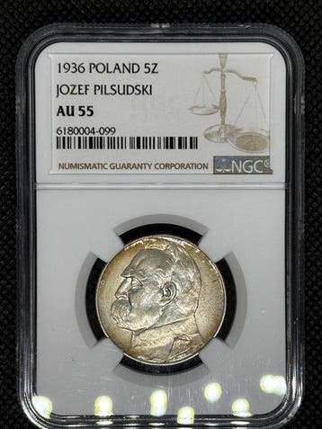 Polen. Józef Pisudski. 5 Zotych 1936 WM NGC AU55 (Zonder