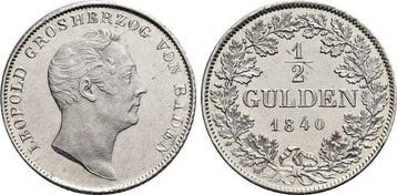 1/2 Gulden 1840 Baden-durlach Leopold 1830-1852, Verzenden, België