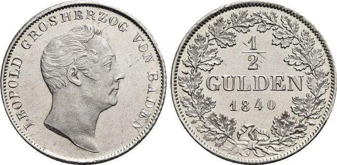 1/2 Gulden 1840 Baden-durlach Leopold 1830-1852, Timbres & Monnaies, Monnaies | Europe | Monnaies non-euro, Envoi