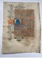 Anonyme - Feuillet manuscrit enluminé sur parchemin, Livre