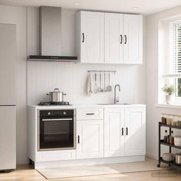 vidaXL Keukenblok PORTO 5 st Hoogglans Wit Bewerkt hout, Verzenden, Nieuw