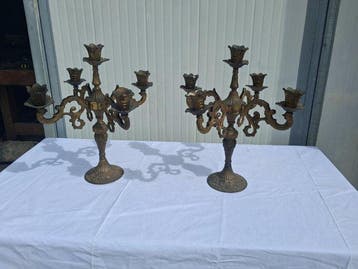 Kandelaar - Messing, IJzer - Hoogte: 50 cm