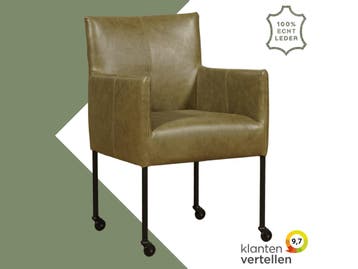Leren eetkamerstoel Desire - Vintage Olive (olijf/groen) -, Overige kleuren, Bohemian, Industrieel, Modern, Scandinavisch, Nieuw