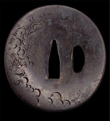 Japanse tsuba gesigneerd Yasuchika () – shibuichi –