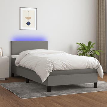 vidaXL Boxspring met matras en LED stof donkergrijs 90x200, Verzenden, Nieuw