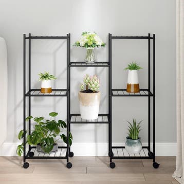 vidaXL Bloemenstandaard met wielen 83x25x83,5 cm ijzer zwart, Verzenden