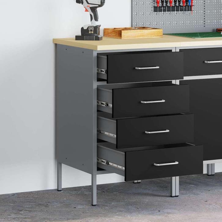 vidaXL Werkbank met lade met opslag Zwart en Grijs 50 x 55 x, Doe-het-zelf en Bouw, Werkbanken, Nieuw, Verzenden