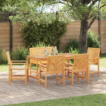 vidaXL Tuin Eettafel Set 6 st Bruin Massief Acacia Hout, Jardin & Terrasse, Tables de jardin, Verzenden