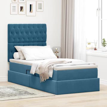 vidaXL Opslag bed met matras Donkerblauw 90 x 200 cm Fluweel, Verzenden, Nieuw