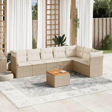 vidaXL 8-delige Loungeset met kussens poly rattan beige, Verzenden, Nieuw, Loungeset