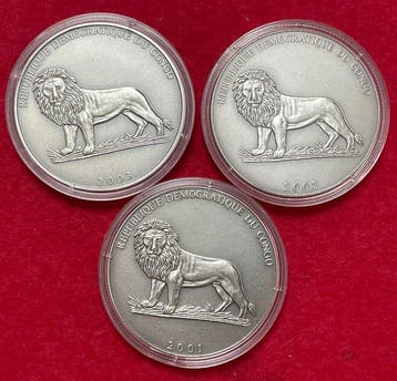 République du Congo. 10 Francs Lote de 3 monedas de 1 Oz -