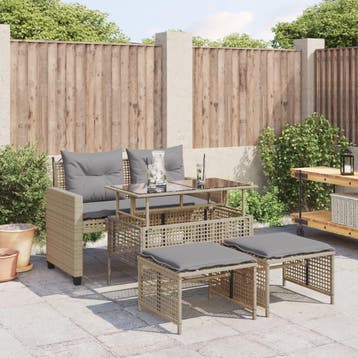 vidaXL 4-delige Loungeset met kussens poly rattan en glas, Verzenden, Nieuw