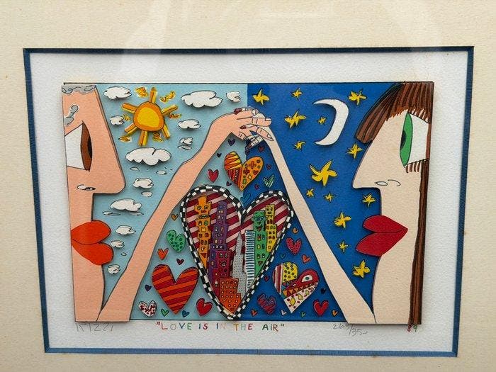 James Rizzi (1950-2011) - LOVE IS IN THE AIR3D silkscreen, Antiquités & Art, Art | Objets design