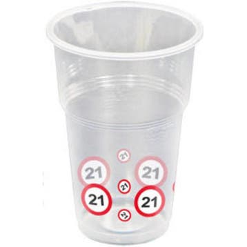 Bekers 21 Jaar Verkeersbord Plastic 350ml 8st, Verzenden, Nieuw
