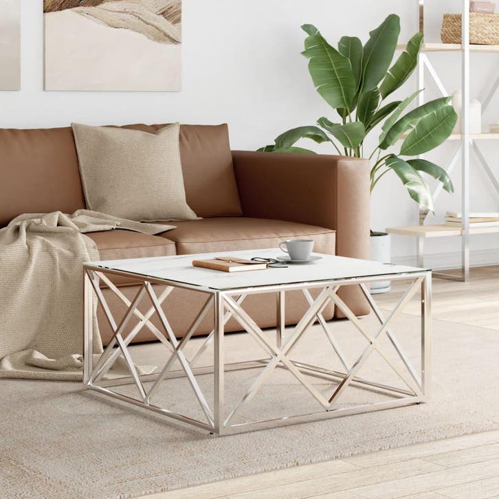 vidaXL Salontafel 80x80x40 cm roestvrij staal en glas, Huis en Inrichting, Tafels | Salontafels, Nieuw, Verzenden