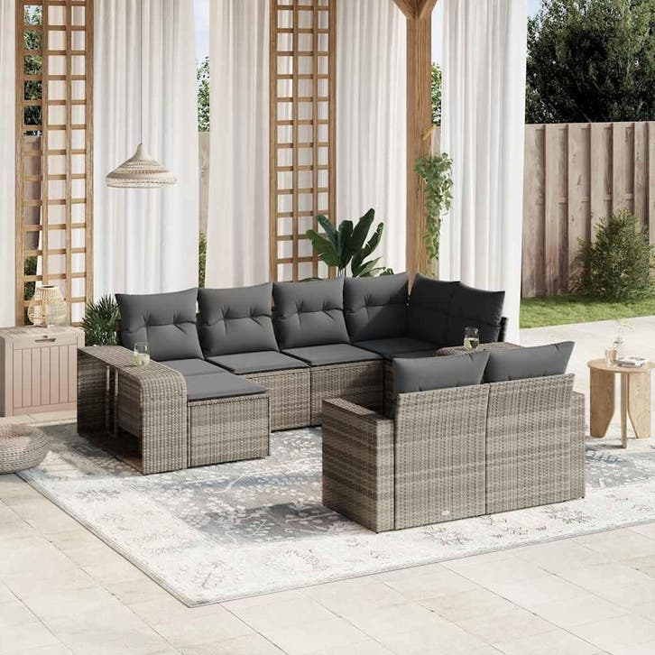 vidaXL 10-delige Loungeset met kussens poly rattan, Jardin & Terrasse, Ensembles de jardin, Envoi