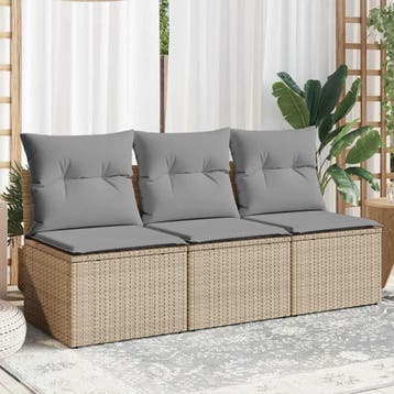 vidaXL Tuinbank 3-zits met kussens poly rattan beige, Verzenden, Nieuw