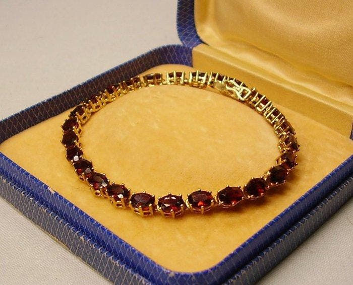 Zonder minimumprijs - Armband messing - 11.60ct. tw. Granaat, Bijoux, Sacs & Beauté, Bracelets