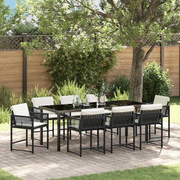 vidaXL Tuin Eettafel Set 9 st Zwart poly rattan, Verzenden, Nieuw