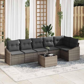 vidaXL Tuinbank Set 7 st Lichtgrijs poly rattan, Verzenden