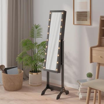 vidaXL Spiegel vrijstaand met LEDs 34x37x146 cm zwart, Huis en Inrichting, Verzenden, Nieuw