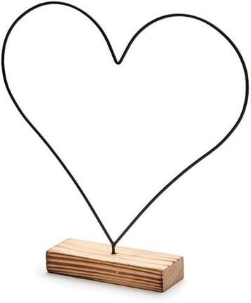 Metalen frame Hart op houten voet Zwart ca. 34 cm, Nieuw