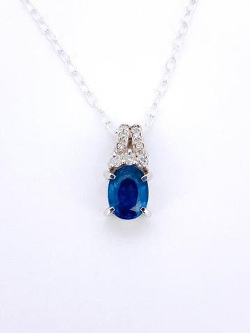 Zonder minimumprijs - Hanger Platina - 1.10ct. tw. Saffier -