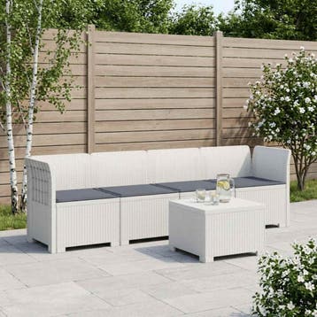 vidaXL 4-Zits Tuin Sofa met Kussens Rieten Look PP Wit, Tuin en Terras, Verzenden, Nieuw