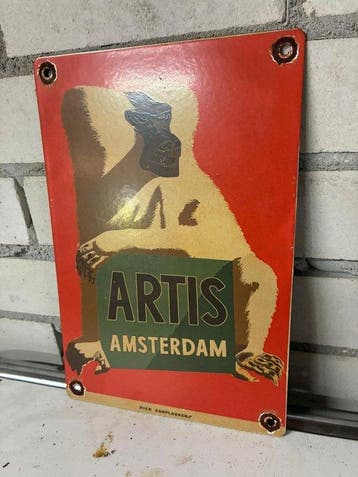 Emaille reclamebord – Artis Amsterdam – aap illustratie –