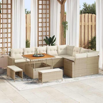 vidaXL Tuinbank Set 12 st Beige poly rattan, Verzenden