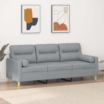 vidaXL Driezitsbank met sierkussens 180 cm stof lichtgrijs, Verzenden