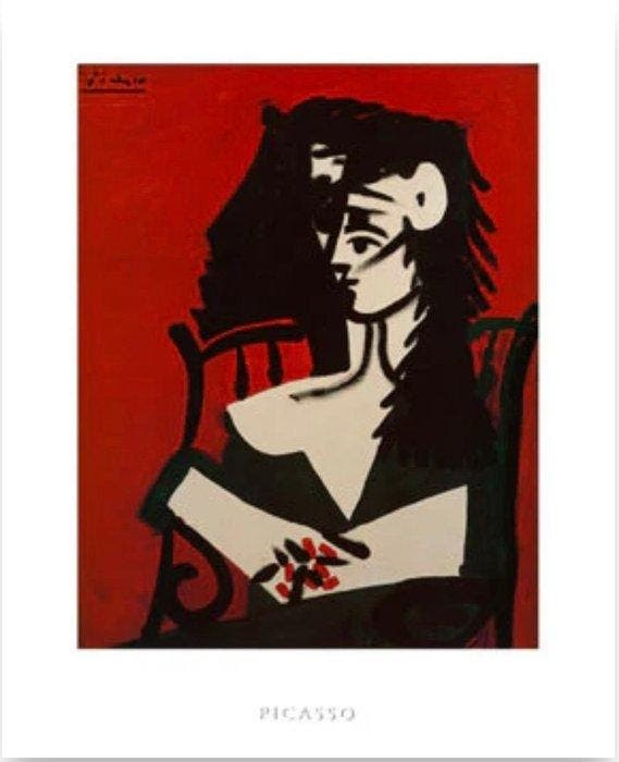 Pablo Picasso - “JACQUELINE A MANTILLE SUR FOND ROUGE,, Antiquités & Art, Art | Dessins & Photographie