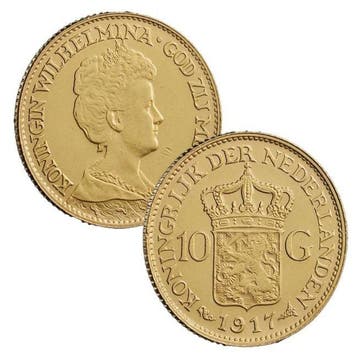 Nederland. 10 Guilder Netherlands 10 Guilder Wilhelmina Gold, Postzegels en Munten
