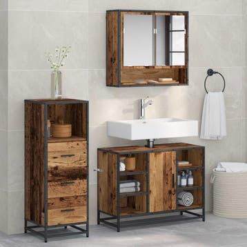 vidaXL Badkamermeubel Set 3 st Oud Hout Bewerkt hout, Verzenden, Nieuw