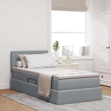 vidaXL LED opbergbed met matras Lichtgrijs 90 x 200 cm Stof, Verzenden