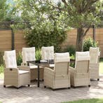vidaXL Tuin Eettafel Set met kussen 7 pcs Beige poly rattan, Verzenden, Nieuw